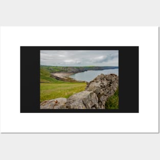 A view of Fall Bay on the South Welsh coast from the cliffs of the Welsh Coastal path Posters and Art